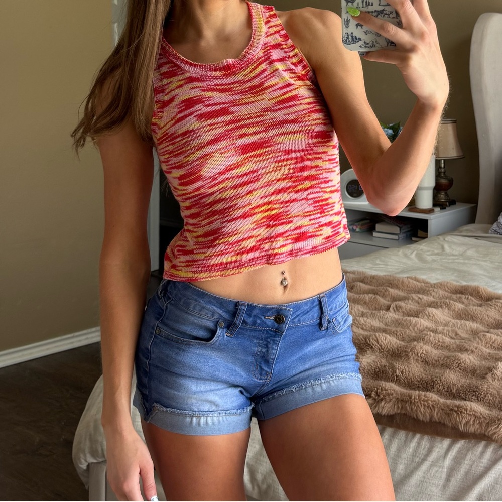 Women's Pink and Red Sleeveless Top